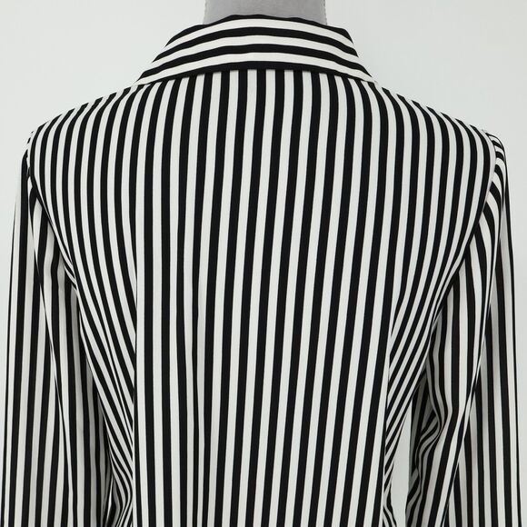 Talbots Top Small Womens Black White Stripe Blouse Side Zip Faux Wrap Pullover - Picture 10 of 13